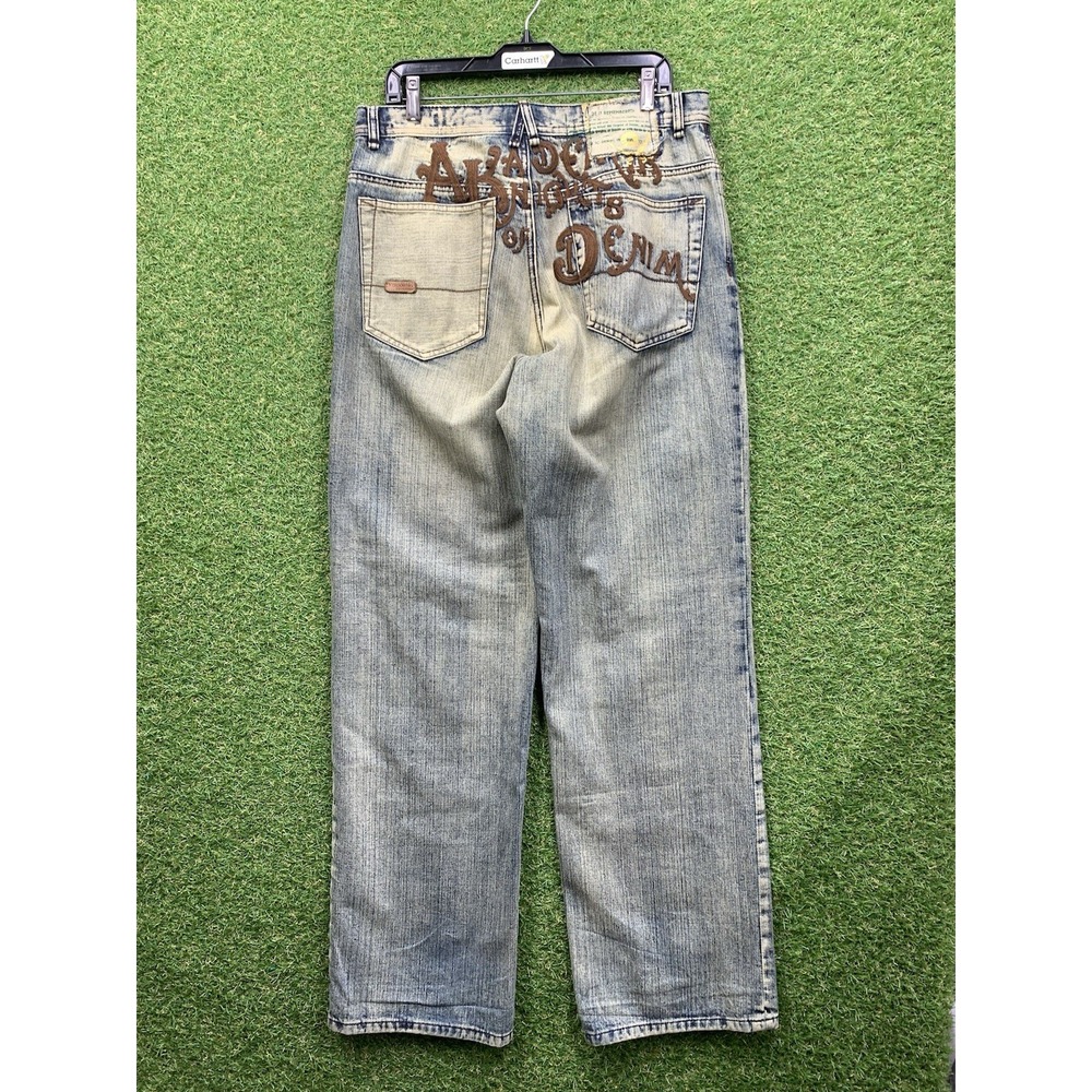 Vintage Akademiks Jeans Mens 32 Baggy Wide Leg Pocket Design Light Wash 2000s